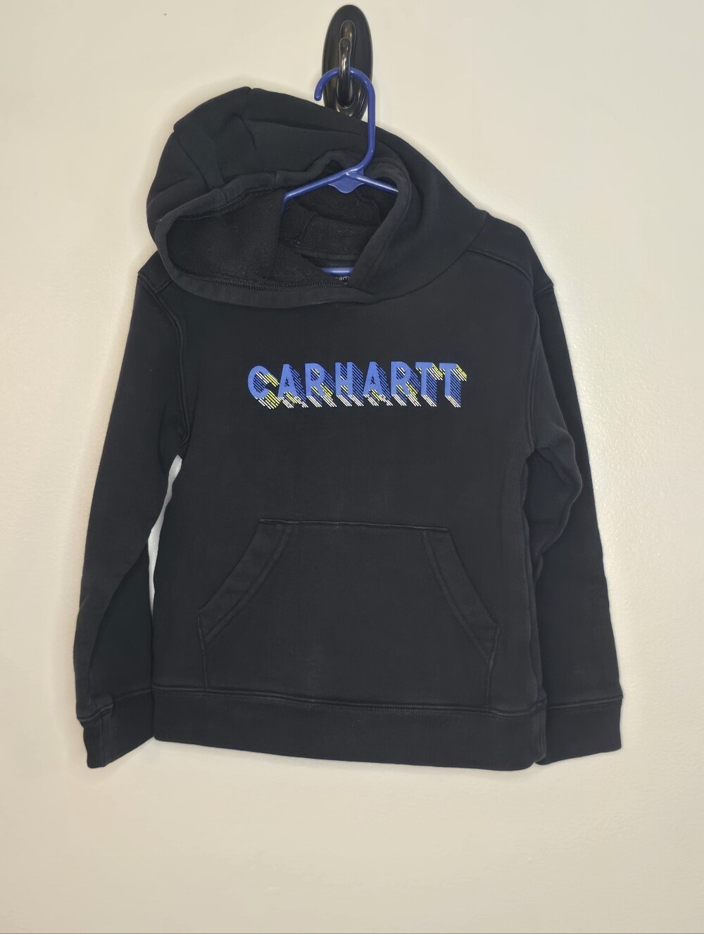 Carhartt Kids Black Hoodie with Blue and Yellow Logo